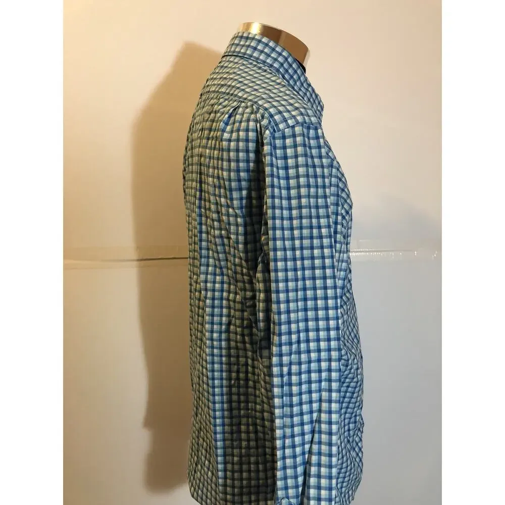 Banana Republic Shirt Mens Large Button Up Dress Shirt Blue Plaid Check 16 A5